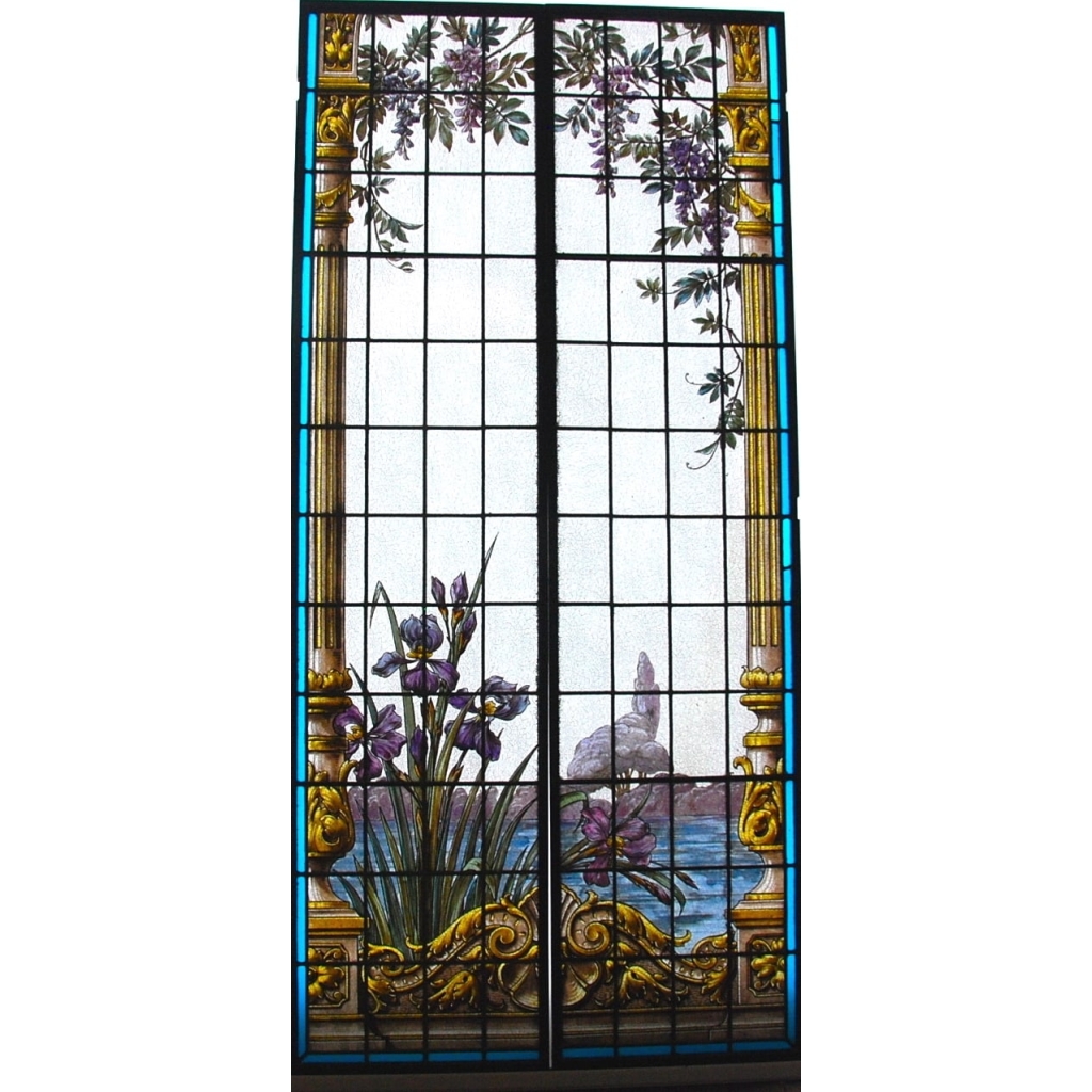 PAIRE DE VITRAUX AUX IRIS | Biron ||||||