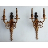 1900′ Paire d Appliques à Deux Bras de Lumière de Style Louis XVI en Bronze Doré d’Après un Modèle de Jean HAURE à Décor de Bustes d’Enfants Musiciens | Biron ||||||||