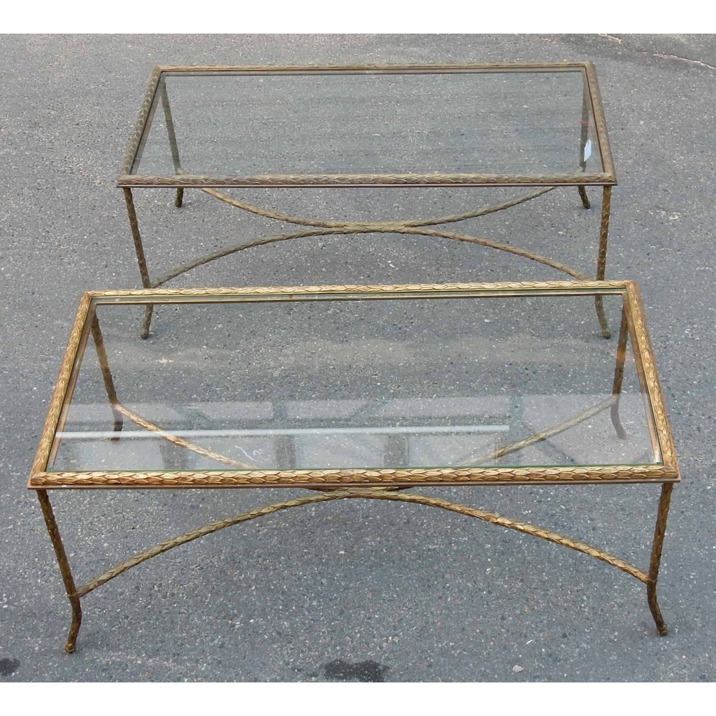 1950/70′ Paire Tables Basses en Bronze Doré Décor Palmier Maison Charles 105 X 50 cm | Biron ||||||