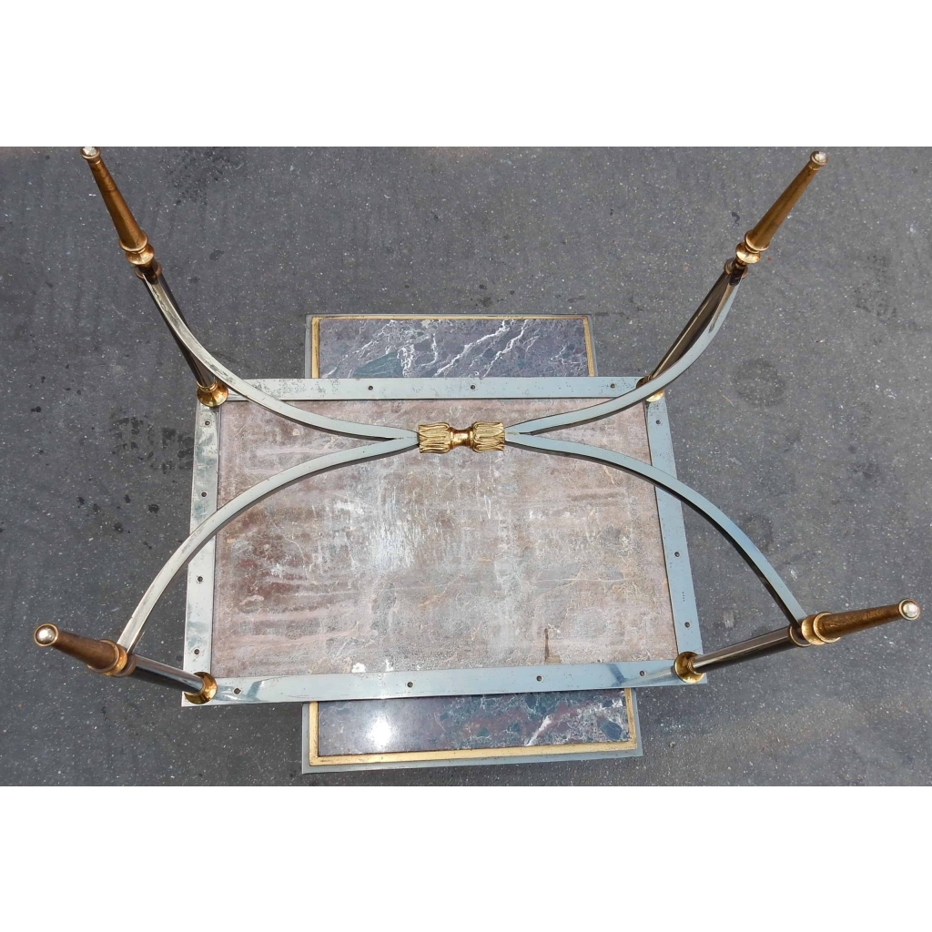 1950/70' Paire de Bouts de Canapés Maison Jansen Avec Marbre Levanto 60 X 40 X H 42 cm