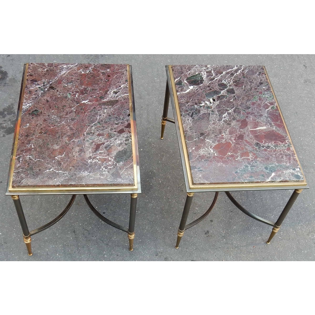1950/70' Paire de Bouts de Canapés Maison Jansen Avec Marbre Levanto 60 X 40 X H 42 cm