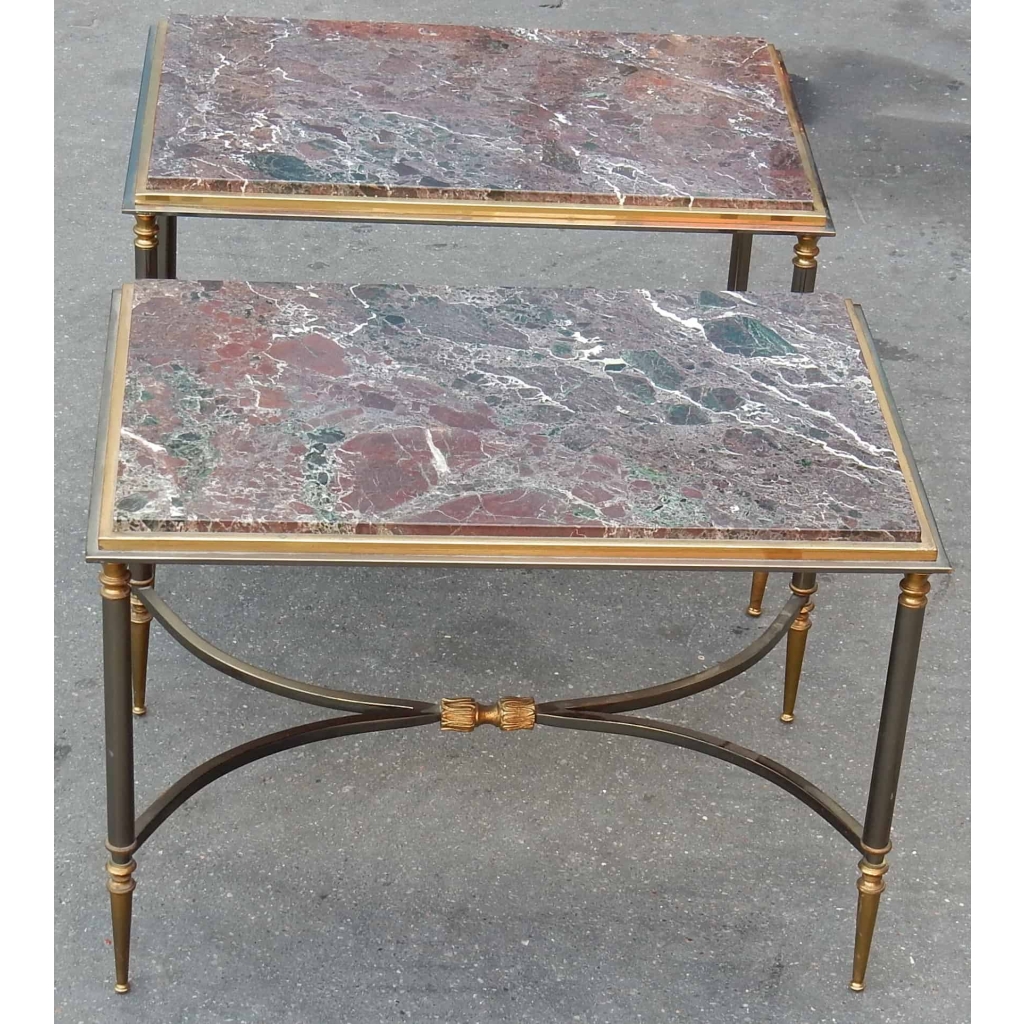 1950/70' Paire de Bouts de Canapés Maison Jansen Avec Marbre Levanto 60 X 40 X H 42 cm