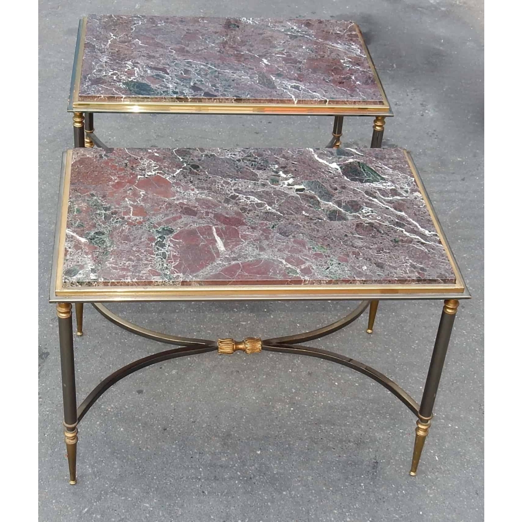 1950/70' Paire de Bouts de Canapés Maison Jansen Avec Marbre Levanto 60 X 40 X H 42 cm