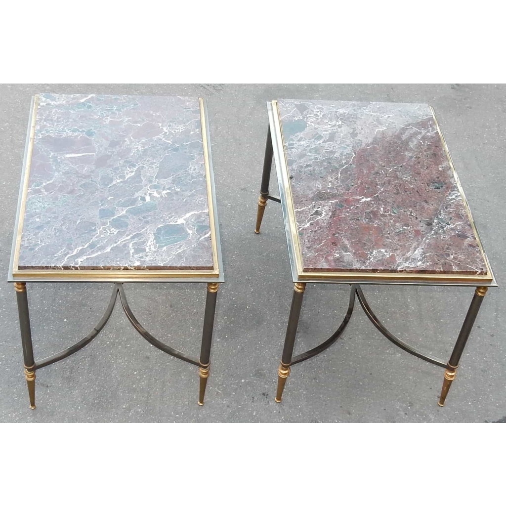 1950/70' Paire de Bouts de Canapés Maison Jansen Avec Marbre Levanto 60 X 40 X H 42 cm