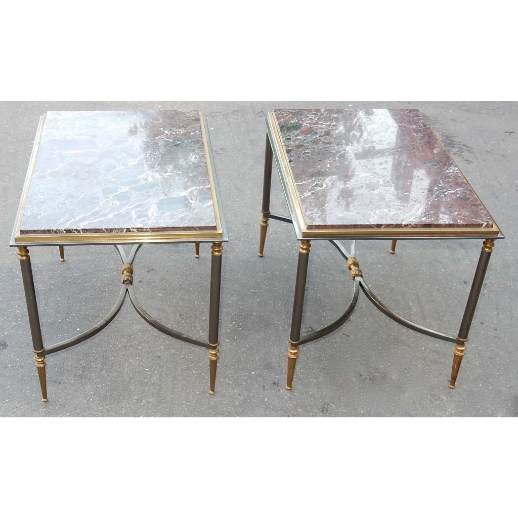 1950/70' Paire de Bouts de Canapés Maison Jansen Avec Marbre Levanto 60 X 40 X H 42 cm