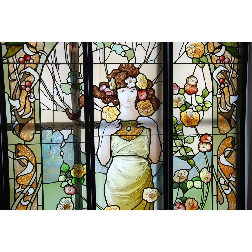VITRAUX ART NOUVEAU FEMME A LA ROSE | Biron VITRAUX ART NOUVEAU FEMME A LA ROSE
