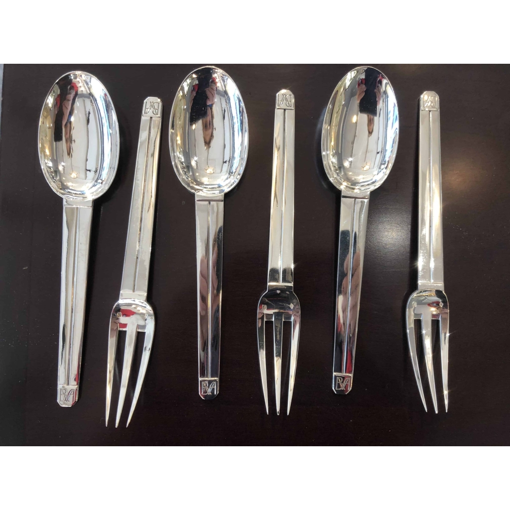 Jean Puiforcat 1926 « CABOURG » 3 Couverts Dessert | Biron ||||||
