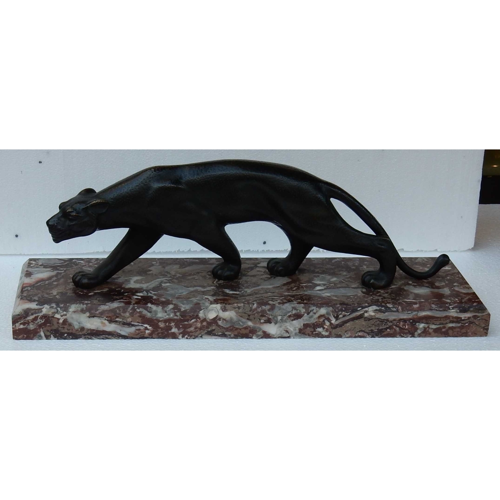 Salvatore MELANI (1902-1934) Panthére en Bronze Sur Marbre Art Deco 12