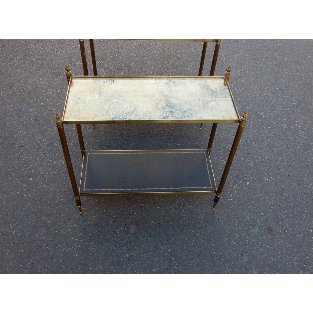 1950/70′ Paire De Bouts De Canapé Rectangulaires Maison Bagués Laiton et Bronze Plateaux Feuilles d or Fixées Sous Verre et Avec Flammes Olympiques 64 X 29 cm | Biron 1950/70' Paire De Bouts De Canapé Rectangulaires Maison Bagués Laiton et Bronze Plateaux Feuilles d or Fixées Sous Verre et Avec Flammes Olympiques 64 X 29 cm