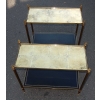 1950/70′ Paire De Bouts De Canapé Rectangulaires Maison Bagués Laiton et Bronze Plateaux Feuilles d or Fixées Sous Verre et Avec Flammes Olympiques 64 X 29 cm | Biron 1950/70' Paire De Bouts De Canapé Rectangulaires Maison Bagués Laiton et Bronze Plateaux Feuilles d or Fixées Sous Verre et Avec Flammes Olympiques 64 X 29 cm