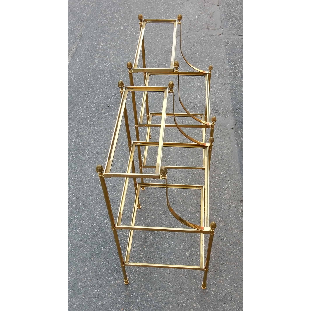 1950/70′ Paire d’Etagères en Laiton à 3 Niveaux Maison Bagués Forme Escabeau Plateaux Miroirs Vieillis | Biron 1950/70' Paire d'Etagères en Laiton à 3 Niveaux Maison Bagués Forme Escabeau Plateaux Miroirs Vieillis