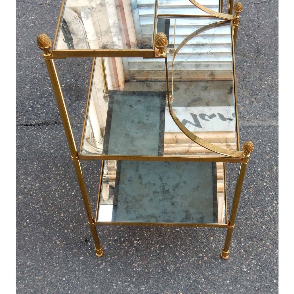 1950/70′ Paire d’Etagères en Laiton à 3 Niveaux Maison Bagués Forme Escabeau Plateaux Miroirs Vieillis | Biron 1950/70' Paire d'Etagères en Laiton à 3 Niveaux Maison Bagués Forme Escabeau Plateaux Miroirs Vieillis