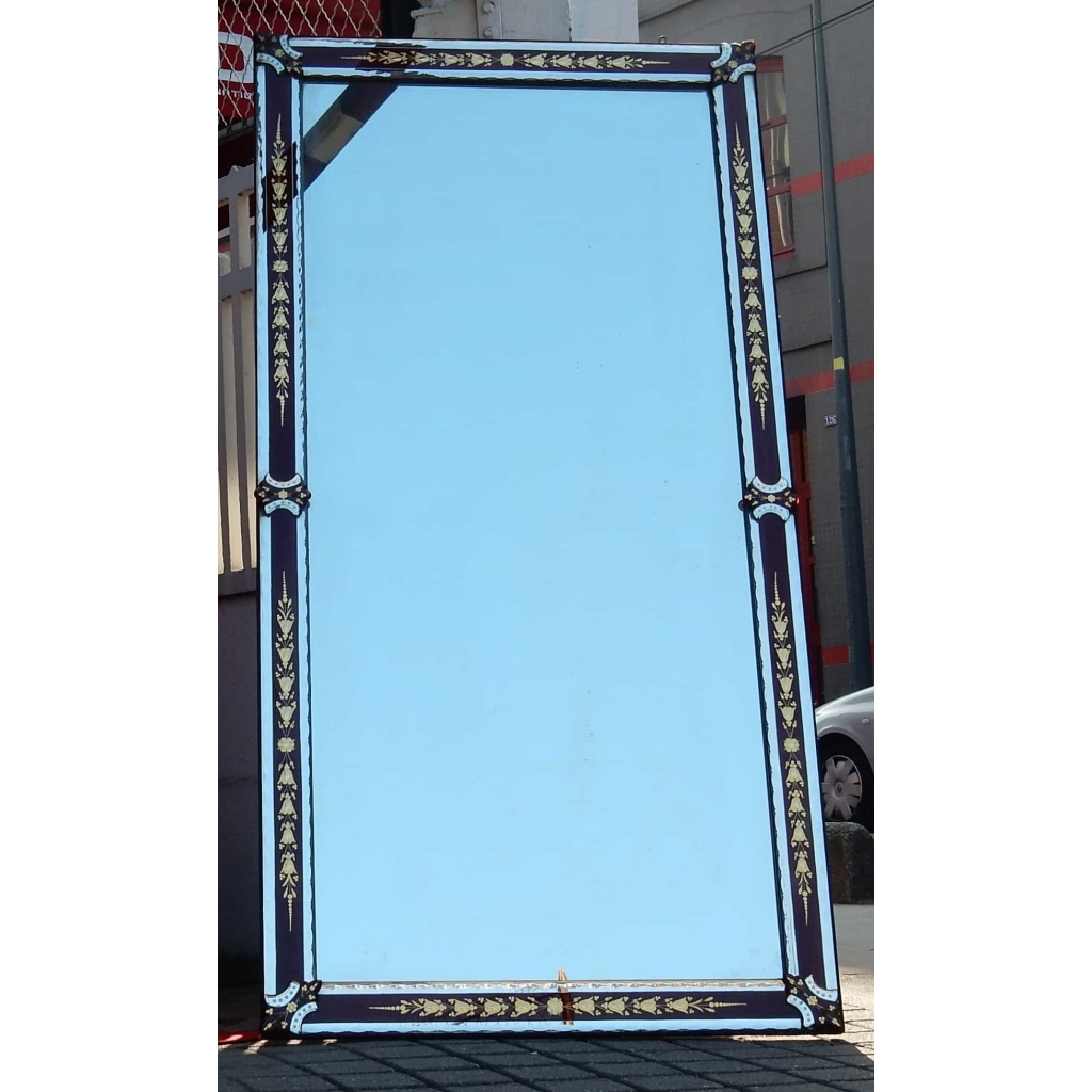 1900′ Miroir Venise Rouge et Or à Motifs de Fleurs Eglomisées 200 X 100 cm | Biron |||||||||