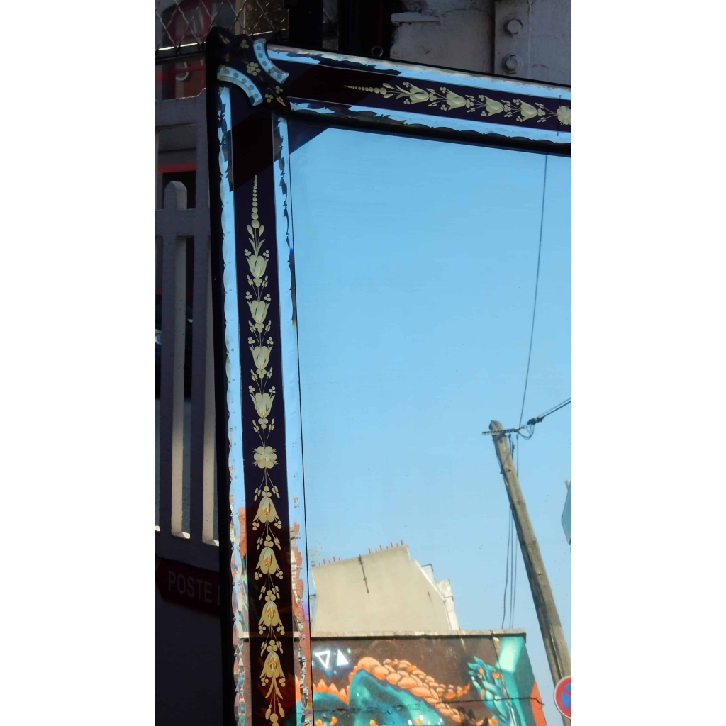 1900′ Miroir Venise Rouge et Or à Motifs de Fleurs Eglomisées 200 X 100 cm | Biron 1900' Miroir Venise Rouge et Or à Motifs de Fleurs Eglomisées 200 X 100 cm