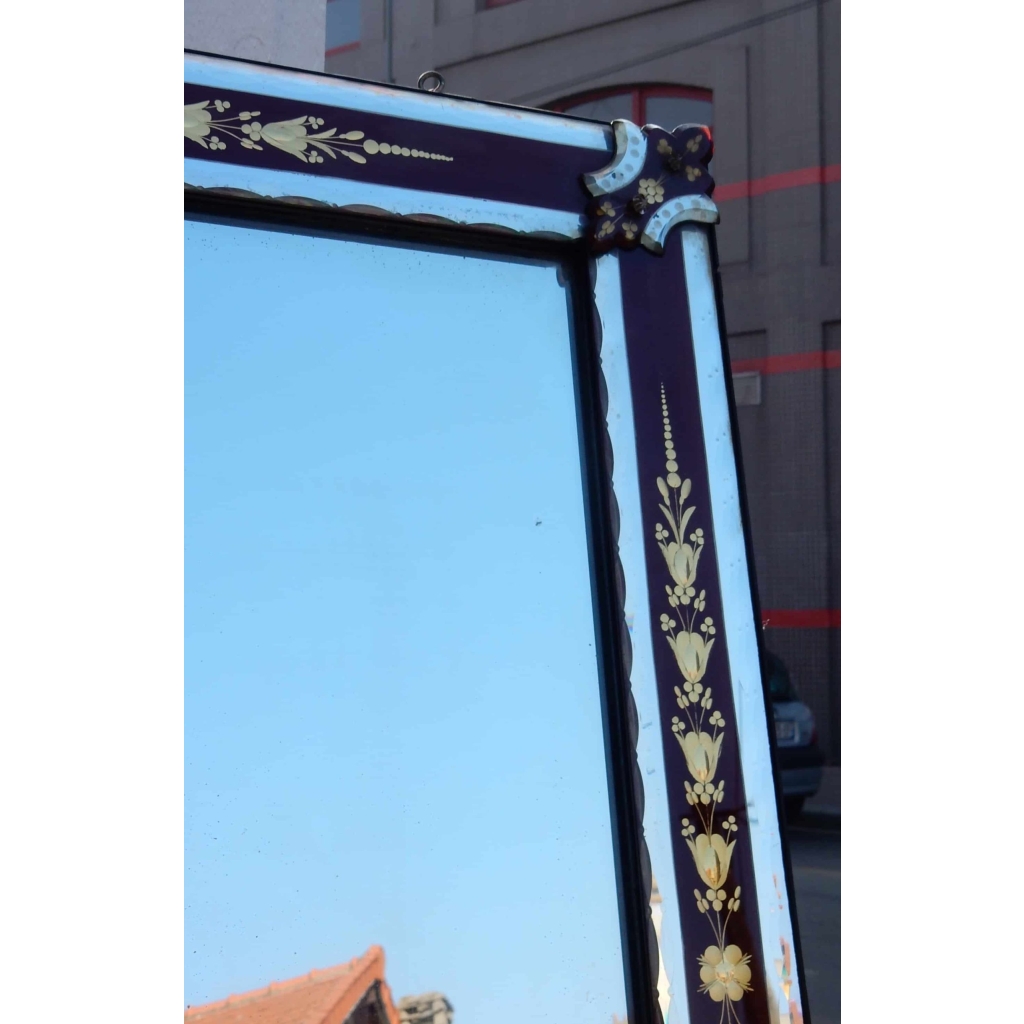 1900′ Miroir Venise Rouge et Or à Motifs de Fleurs Eglomisées 200 X 100 cm | Biron 1900' Miroir Venise Rouge et Or à Motifs de Fleurs Eglomisées 200 X 100 cm