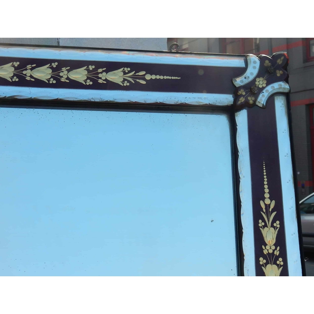 1900′ Miroir Venise Rouge et Or à Motifs de Fleurs Eglomisées 200 X 100 cm | Biron 1900' Miroir Venise Rouge et Or à Motifs de Fleurs Eglomisées 200 X 100 cm