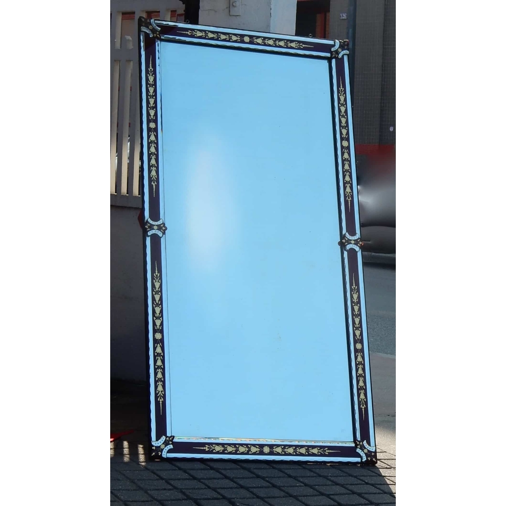 1900′ Miroir Venise Rouge et Or à Motifs de Fleurs Eglomisées 200 X 100 cm | Biron 1900' Miroir Venise Rouge et Or à Motifs de Fleurs Eglomisées 200 X 100 cm