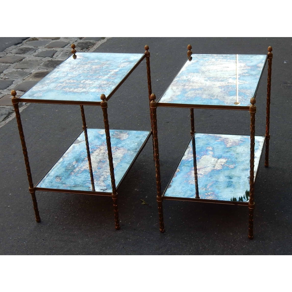 1970′ Paire d Etagéres Montants Palmiers en Bronze Doré Style Maison Charles 64 X 40 cm | Biron |||||||||