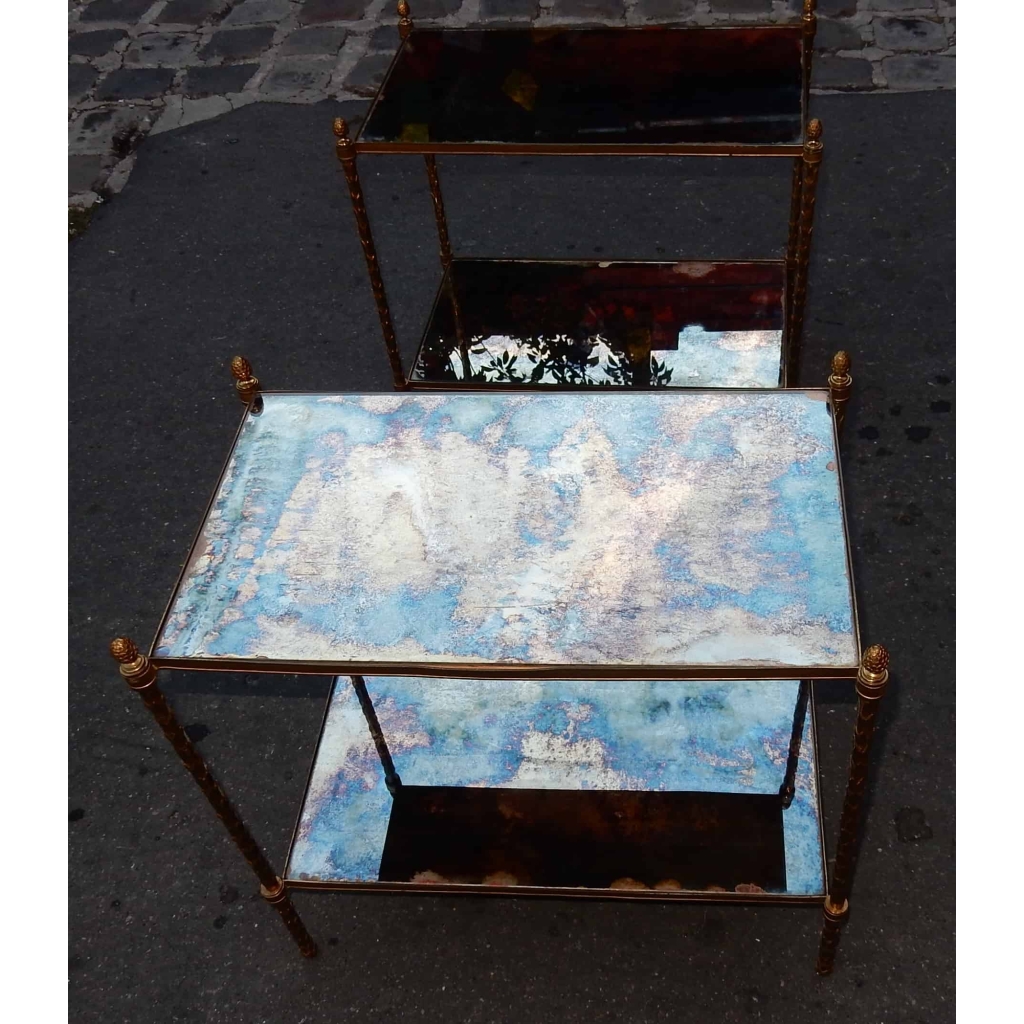 1970′ Paire d Etagéres Montants Palmiers en Bronze Doré Style Maison Charles 64 X 40 cm | Biron 1970' Paire d Etagéres Montants Palmiers en Bronze Doré Style Maison Charles 64 X 40 cm