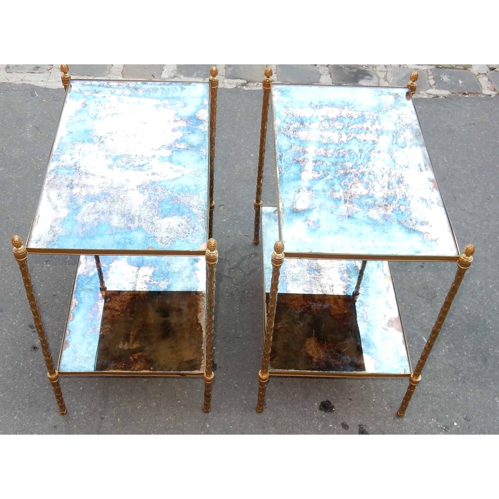 1970′ Paire d Etagéres Montants Palmiers en Bronze Doré Style Maison Charles 64 X 40 cm | Biron 1970' Paire d Etagéres Montants Palmiers en Bronze Doré Style Maison Charles 64 X 40 cm