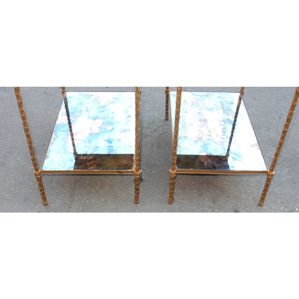 1970′ Paire d Etagéres Montants Palmiers en Bronze Doré Style Maison Charles 64 X 40 cm | Biron 1970' Paire d Etagéres Montants Palmiers en Bronze Doré Style Maison Charles 64 X 40 cm