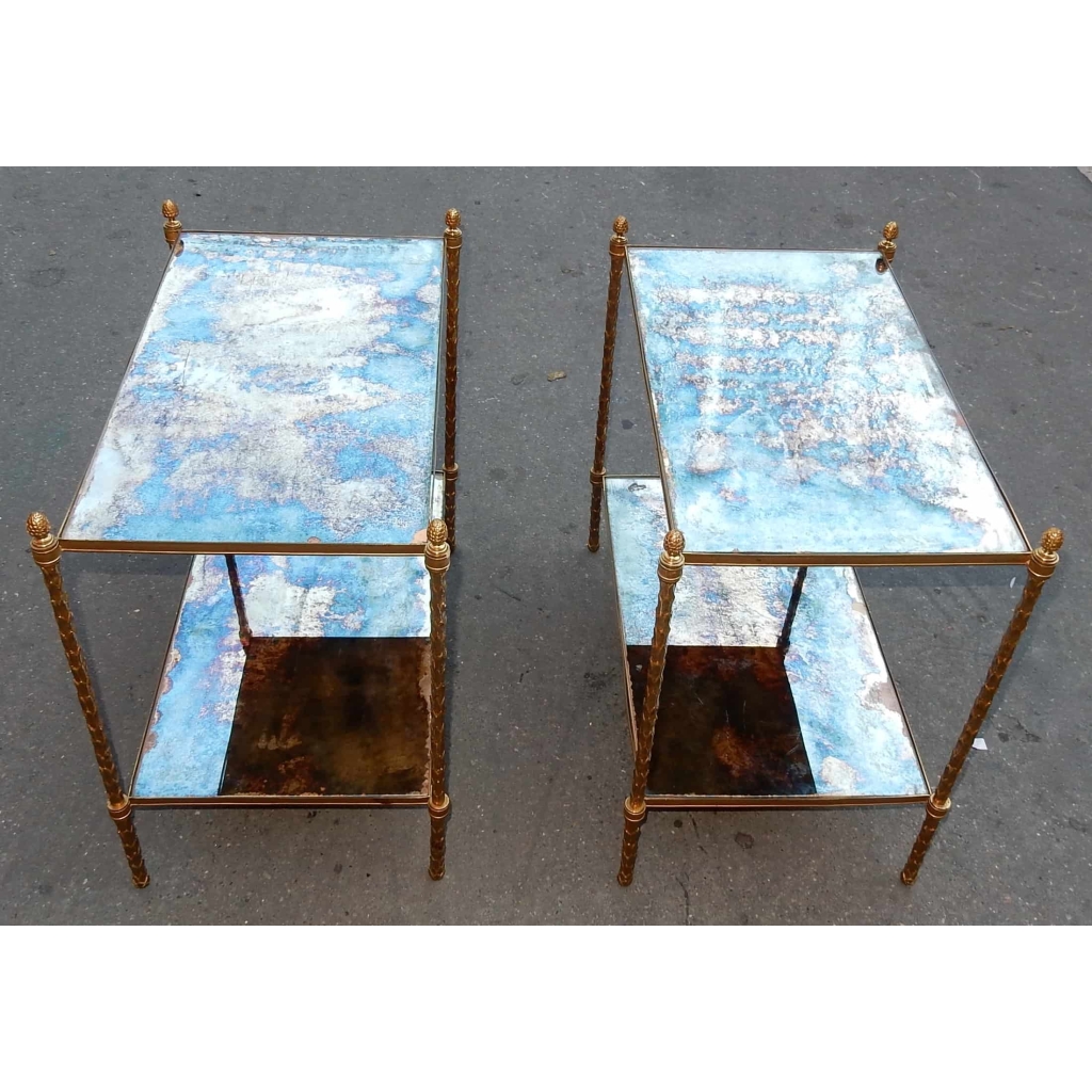 1970′ Paire d Etagéres Montants Palmiers en Bronze Doré Style Maison Charles 64 X 40 cm | Biron 1970' Paire d Etagéres Montants Palmiers en Bronze Doré Style Maison Charles 64 X 40 cm