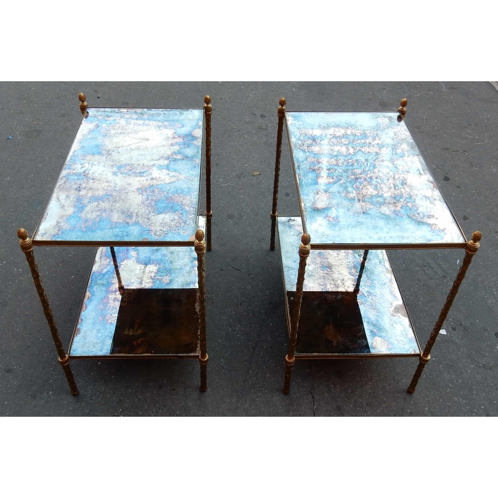 1970′ Paire d Etagéres Montants Palmiers en Bronze Doré Style Maison Charles 64 X 40 cm | Biron 1970' Paire d Etagéres Montants Palmiers en Bronze Doré Style Maison Charles 64 X 40 cm