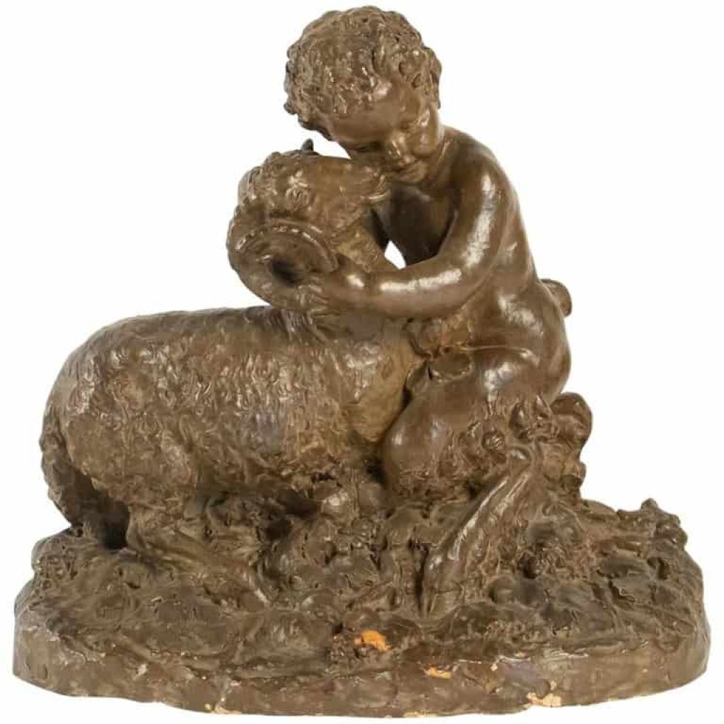 Terre Cuite d’Après Clodion, Un Faune Et Un Bélier, d’Epoque Napoléon III, XIXème Siècle | Biron ||||||||||