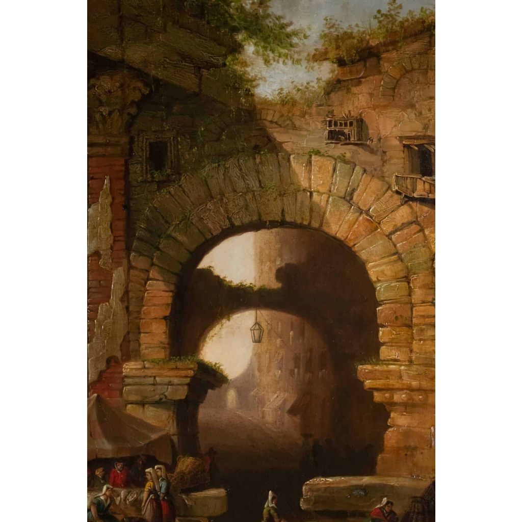 Le Marché aux poissons, Porteo d'Octavia, Rome XIXème siècle.