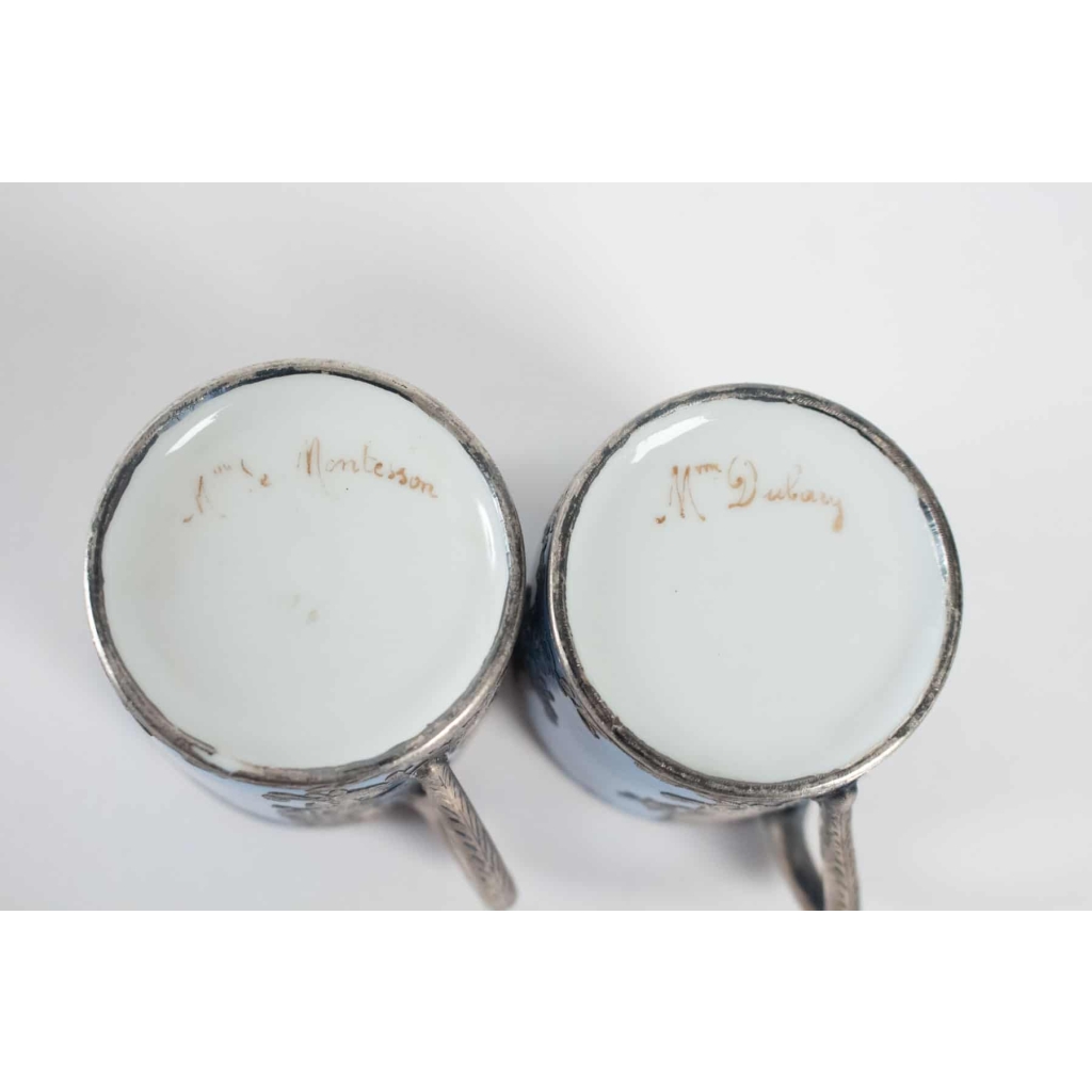 Paire de tasses monture argent XlXe | Biron Paire de tasses monture argent XlXe
