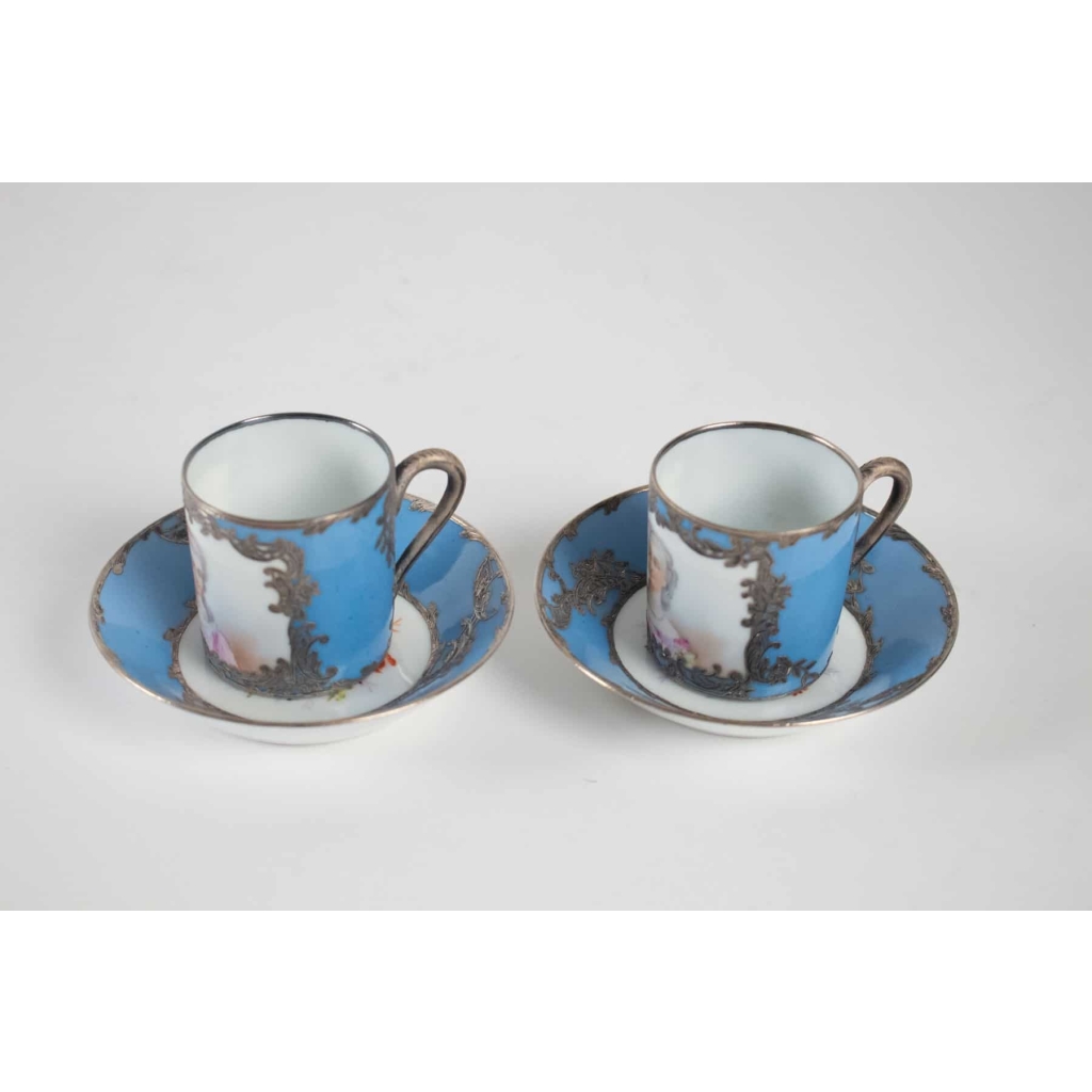Paire de tasses monture argent XlXe | Biron Paire de tasses monture argent XlXe
