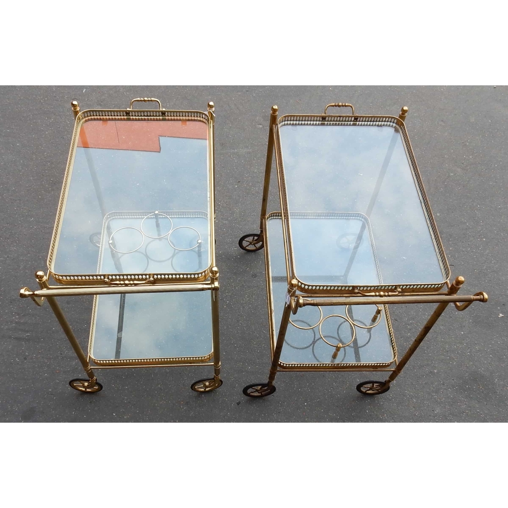 1950/70 Paire de Dessertes Roulantes Maison Bagués en Laiton Style L XVI | Biron |||||||||