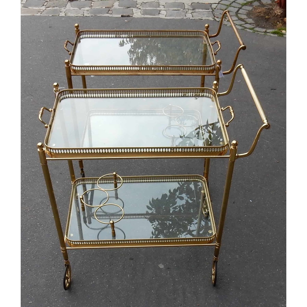 1950/70 Paire de Dessertes Roulantes Maison Bagués en Laiton Style L XVI | Biron 1950/70 Paire de Dessertes Roulantes Maison Bagués en Laiton Style L XVI