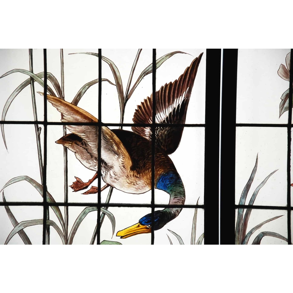 PAIRE DE VITRAUX AU CANARD | Biron PAIRE DE VITRAUX AU CANARD