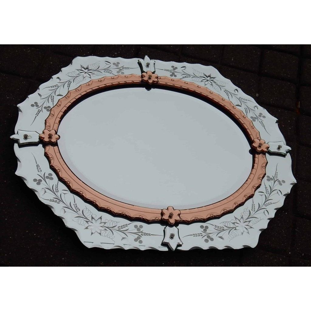 1950/70′ Miroir Vénitien Ovale 2 Couleurs 84 X 73 cm | Biron 1950/70' Miroir Vénitien Ovale 2 Couleurs 84 X 73 cm