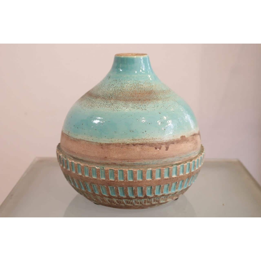 vase bleu turquoise en céramique art deco, Jean Besnard (1889 -1958) | Biron |||||