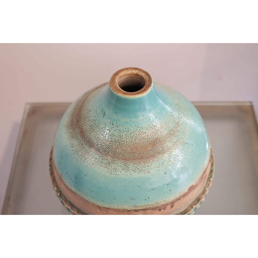 vase bleu turquoise en céramique art deco, Jean Besnard (1889 -1958) | Biron vase bleu turquoise en céramique art deco, Jean Besnard (1889 -1958)