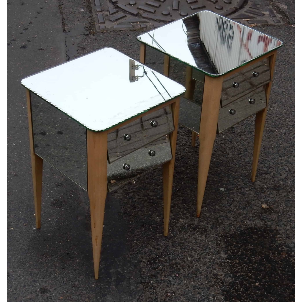 1950/60 Paire De Chevets Art Deco Miroir | Biron 1950/60 Paire De Chevets Art Deco Miroir