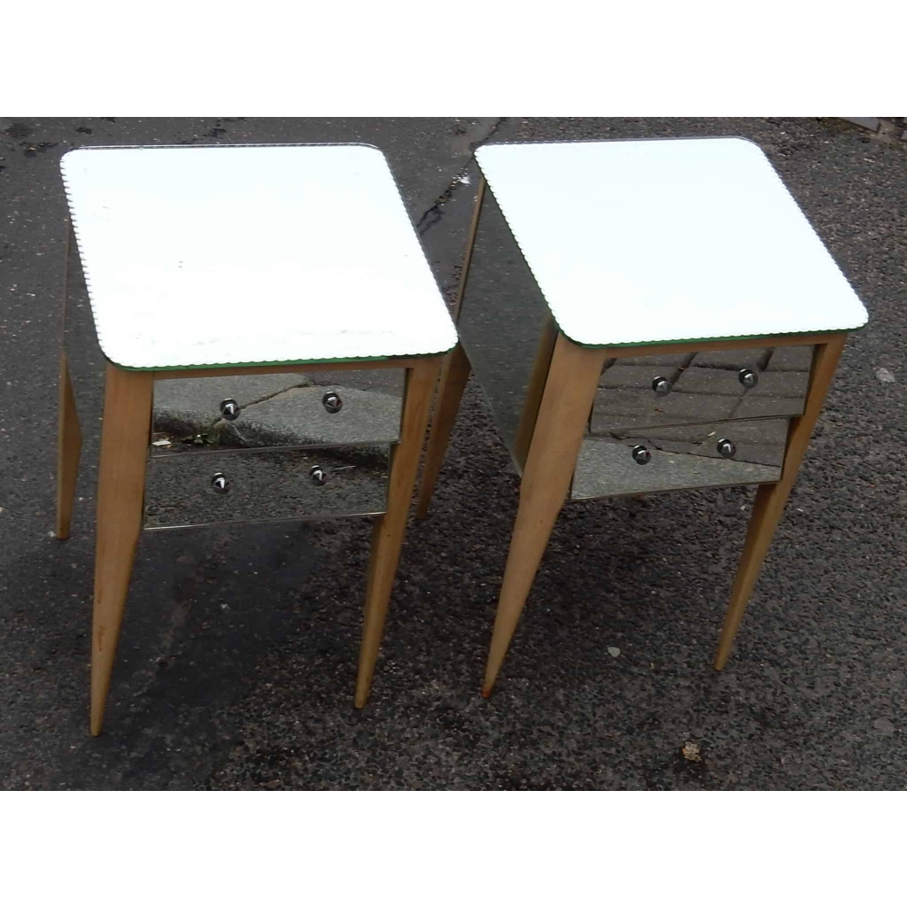 1950/60 Paire De Chevets Art Deco Miroir | Biron 1950/60 Paire De Chevets Art Deco Miroir