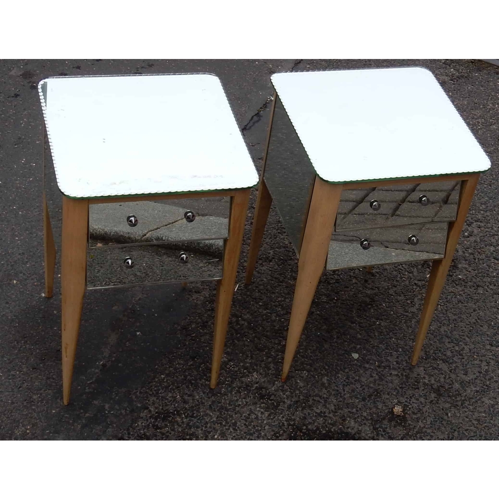 1950/60 Paire De Chevets Art Deco Miroir | Biron 1950/60 Paire De Chevets Art Deco Miroir