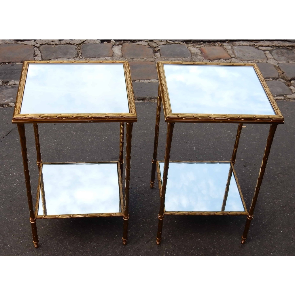 1950/70′ Paire de Bouts de Canapés en Bronze Doré Décor Palmier Maison Charles 35 X 35 cm | Biron ||||||||||