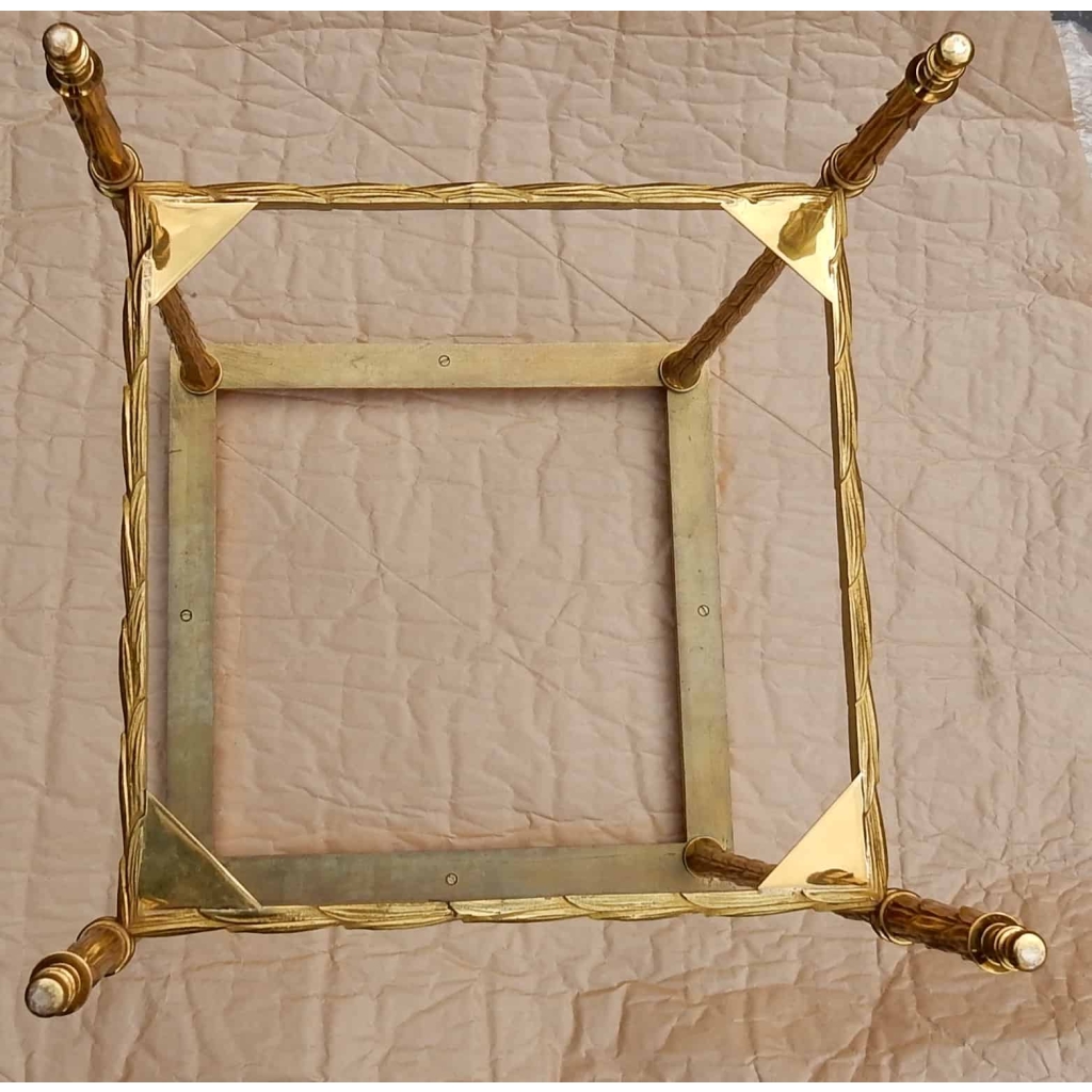 1950/70′ Paire de Bouts de Canapés en Bronze Doré Décor Palmier Maison Charles 35 X 35 cm | Biron 1950/70' Paire de Bouts de Canapés en Bronze Doré Décor Palmier Maison Charles 35 X 35 cm