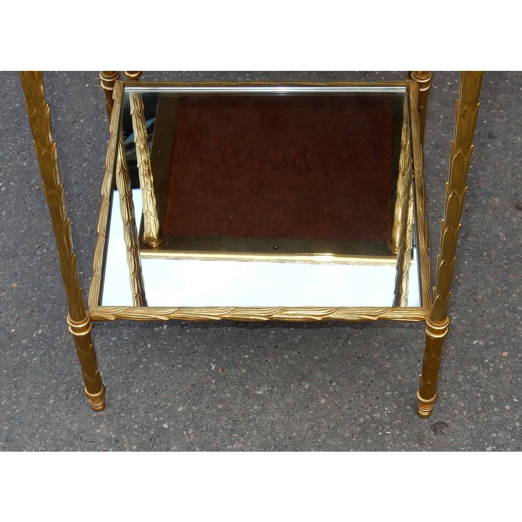 1950/70′ Paire de Bouts de Canapés en Bronze Doré Décor Palmier Maison Charles 35 X 35 cm | Biron 1950/70' Paire de Bouts de Canapés en Bronze Doré Décor Palmier Maison Charles 35 X 35 cm
