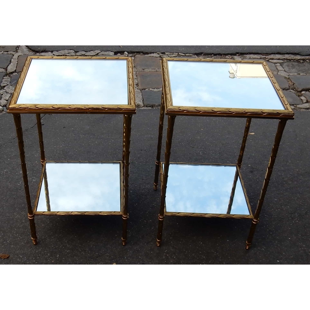1950/70′ Paire de Bouts de Canapés en Bronze Doré Décor Palmier Maison Charles 35 X 35 cm | Biron 1950/70' Paire de Bouts de Canapés en Bronze Doré Décor Palmier Maison Charles 35 X 35 cm