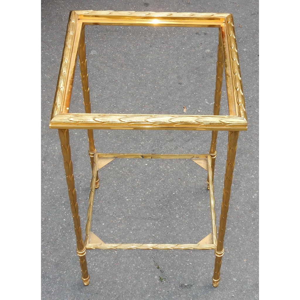 1950/70′ Paire de Bouts de Canapés en Bronze Doré Décor Palmier Maison Charles 35 X 35 cm | Biron 1950/70' Paire de Bouts de Canapés en Bronze Doré Décor Palmier Maison Charles 35 X 35 cm