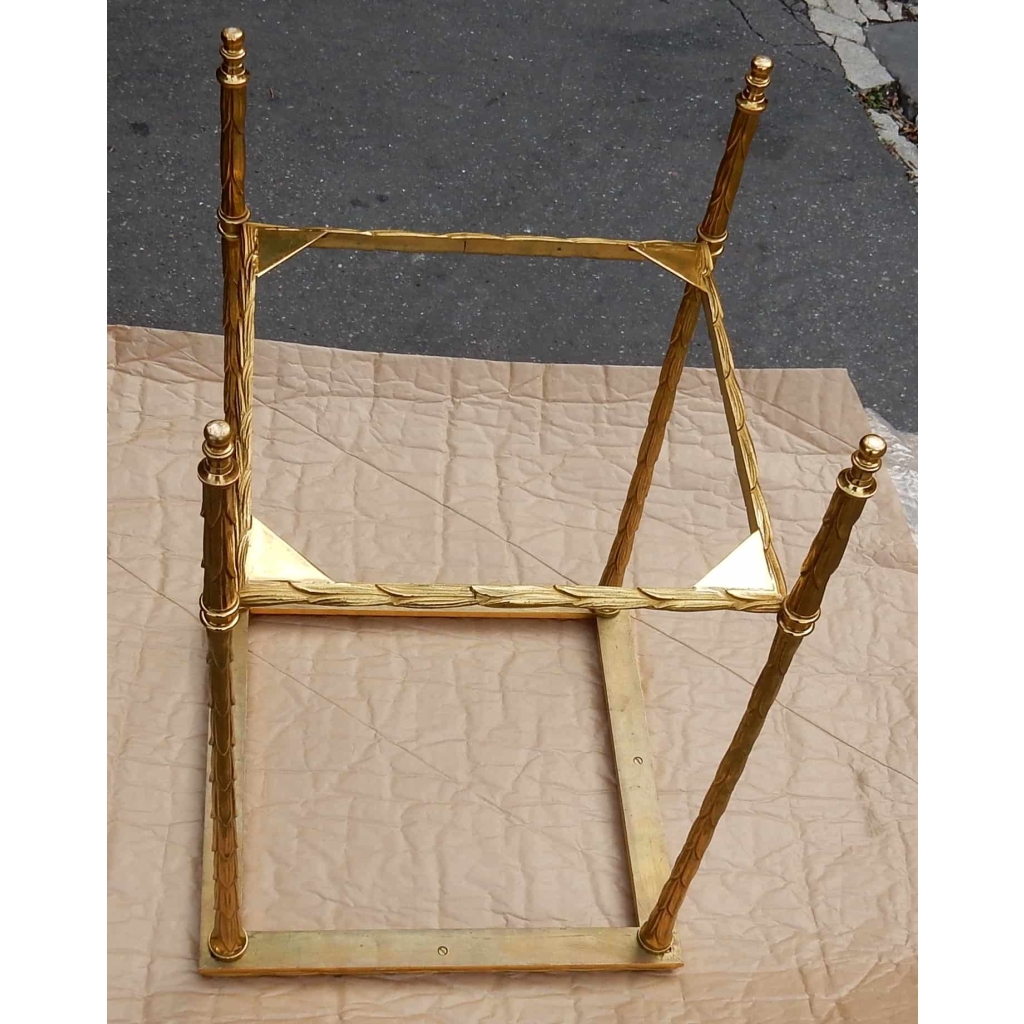 1950/70′ Paire de Bouts de Canapés en Bronze Doré Décor Palmier Maison Charles 35 X 35 cm | Biron 1950/70' Paire de Bouts de Canapés en Bronze Doré Décor Palmier Maison Charles 35 X 35 cm