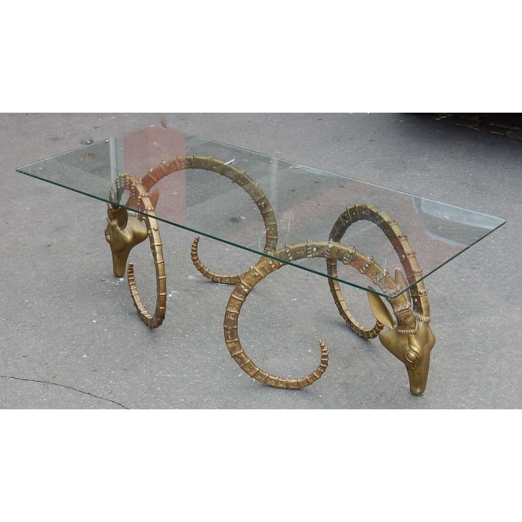 1970′ ALAIN CHERVET (né en 1944) Attribué a, Table Basse Aux Protomés d’ Ibex Bronze Patiné 2