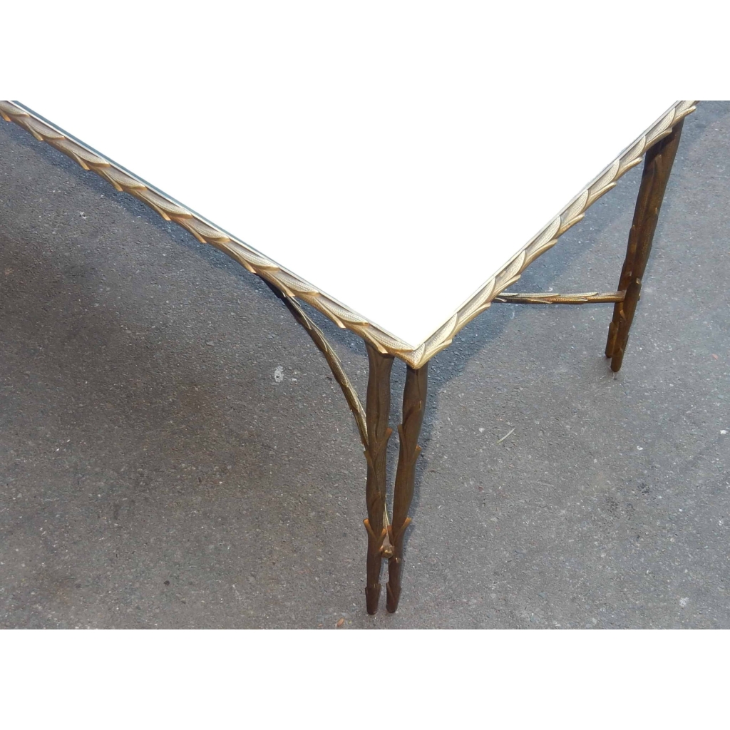 1950/70′ Table Basse en Bronze Doré Décor Palmier Maison Charles 112 X 47 cm Double Montant | Biron 1950/70' Table Basse en Bronze Doré Décor Palmier Maison Charles 112 X 47 cm Double Montant
