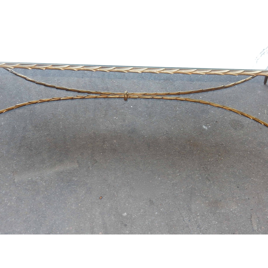 1950/70′ Table Basse en Bronze Doré Décor Palmier Maison Charles 112 X 47 cm Double Montant | Biron 1950/70' Table Basse en Bronze Doré Décor Palmier Maison Charles 112 X 47 cm Double Montant