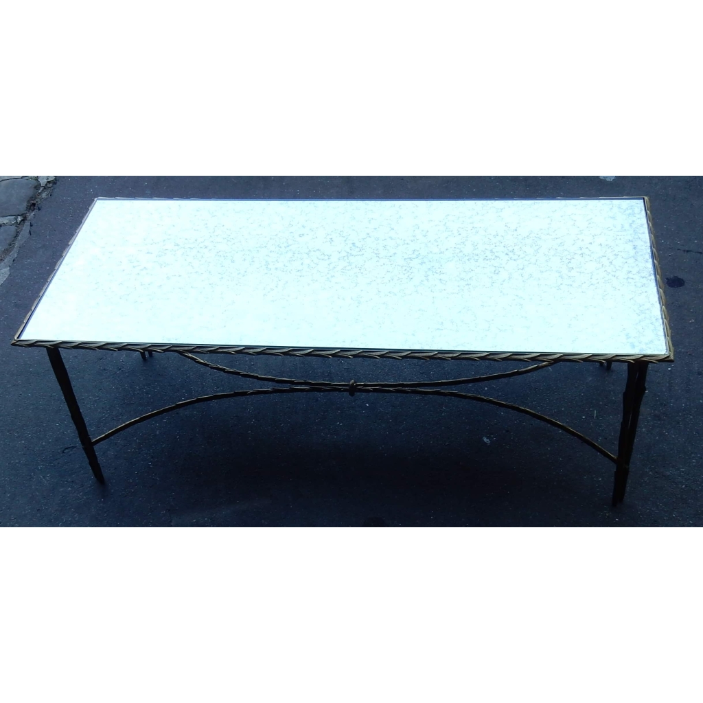 1950/70′ Table Basse en Bronze Doré Décor Palmier Maison Charles 112 X 47 cm Double Montant | Biron 1950/70' Table Basse en Bronze Doré Décor Palmier Maison Charles 112 X 47 cm Double Montant
